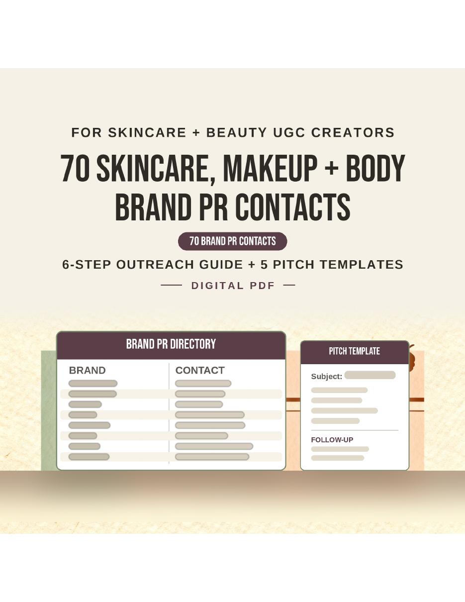 Skincare, Makeup + Body Brand PR Contacts List Pack cover